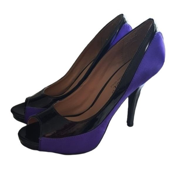 FOREVER Selected by Paula Abdul Purple Peep Toe Heels - Picture 2 of 7
